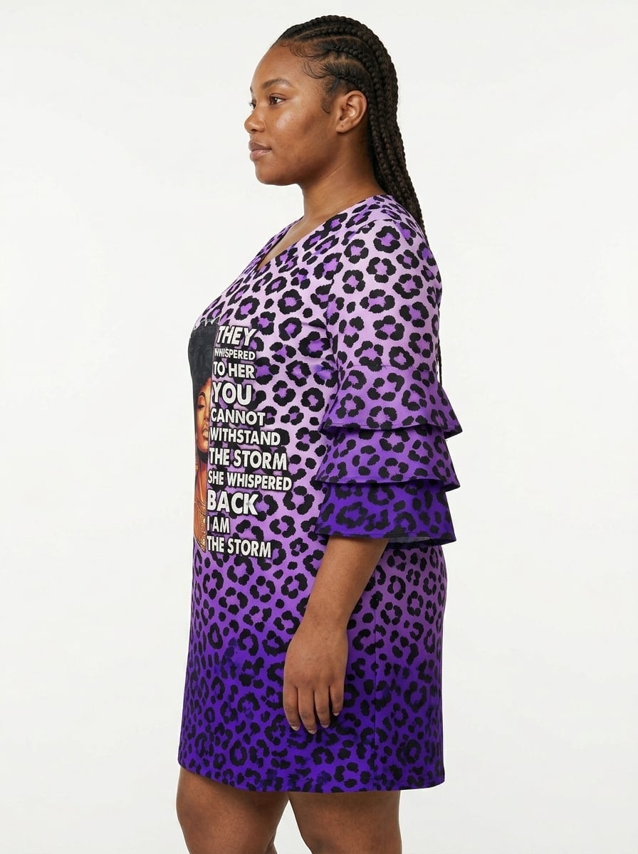 'Unstoppable' Amethyst Leopard Stacked Ruffle Sleeve Dress
