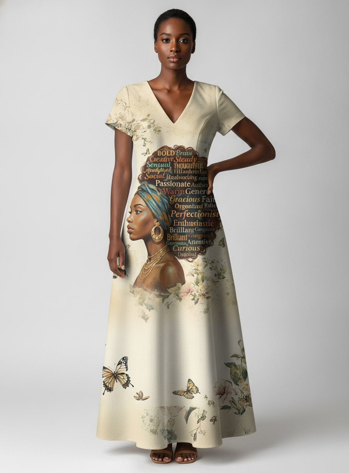 Gorgeous Black Queen Short Sleeve Maxi Dress