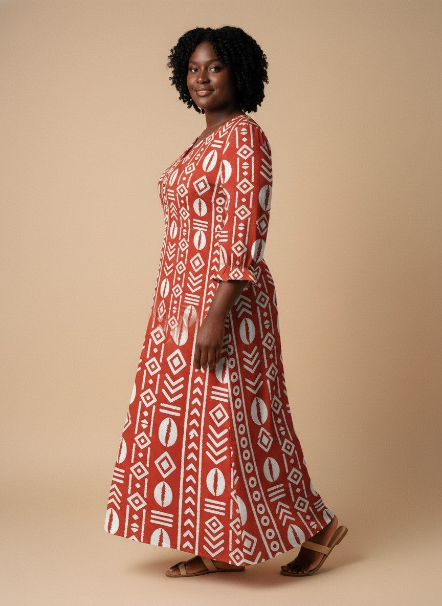 'Oshun Kijani' Long Sleeve Maxi Dress