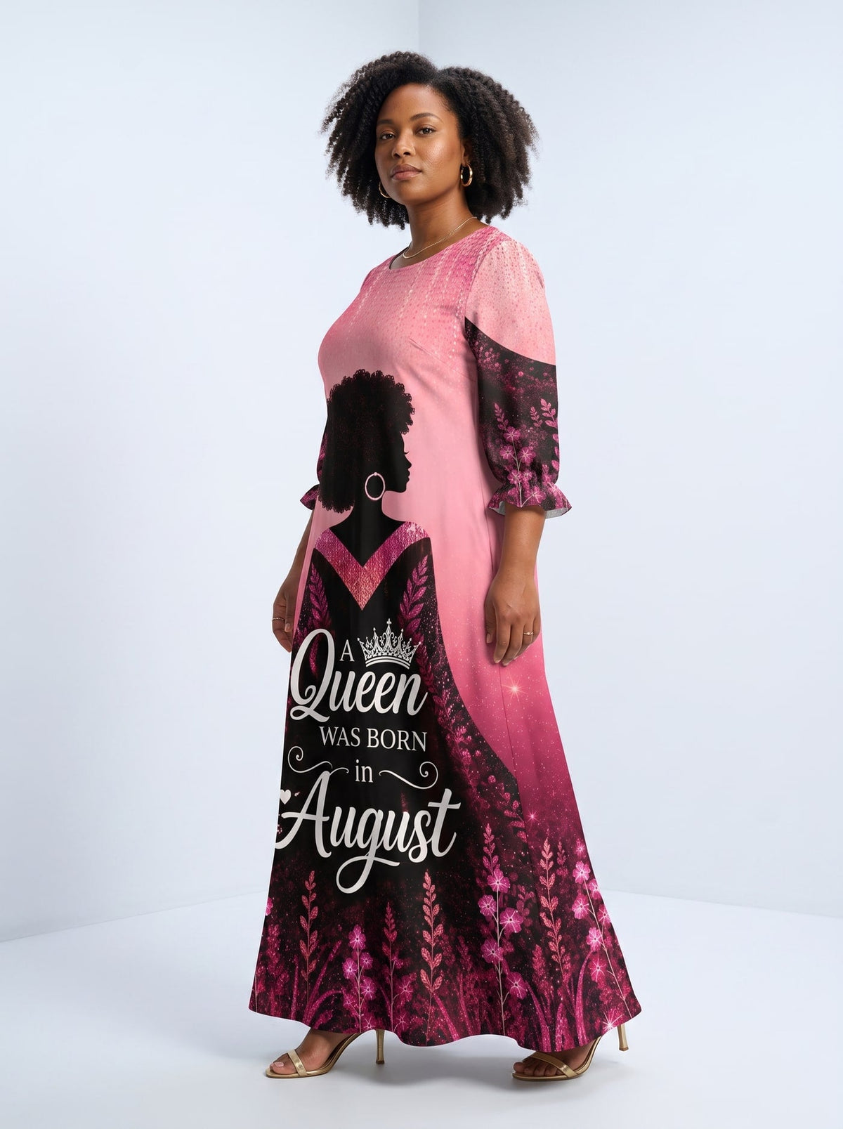 'August Queen Pink' Long Sleeve Maxi Dress