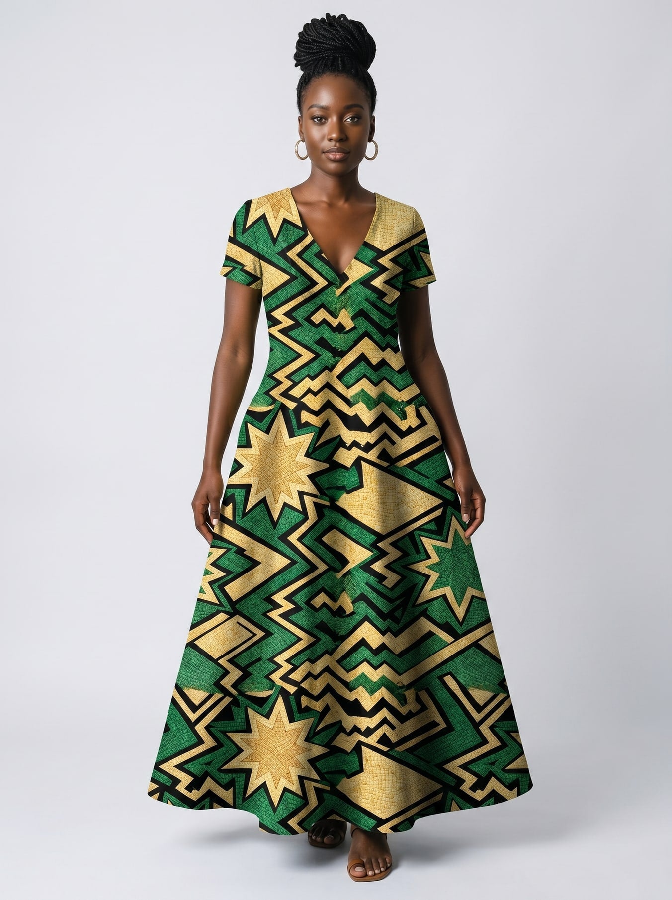 'Emerald Sheba' Short Sleeve Maxi Dress