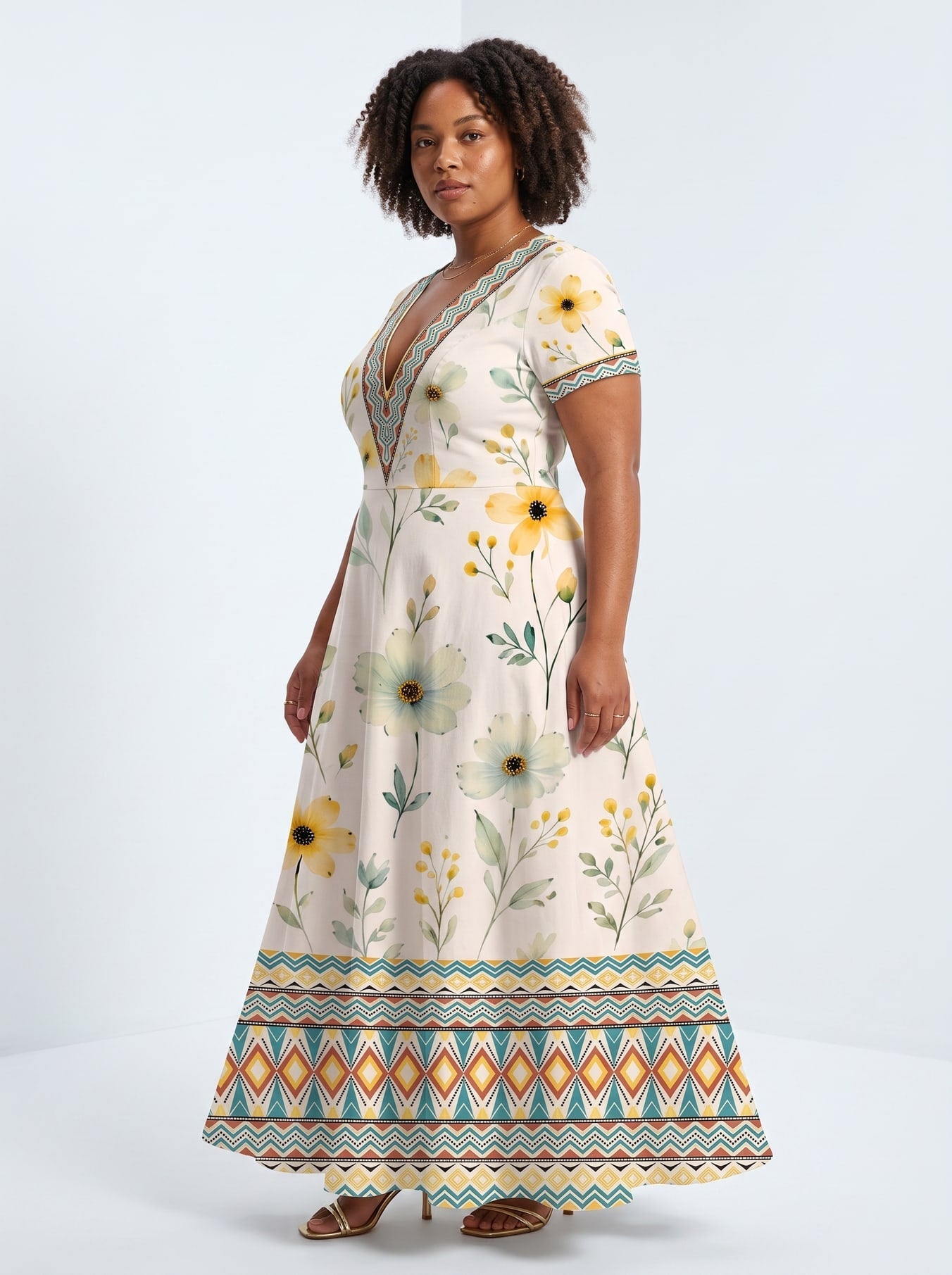 'Alizeti' Short Sleeve Maxi Dress