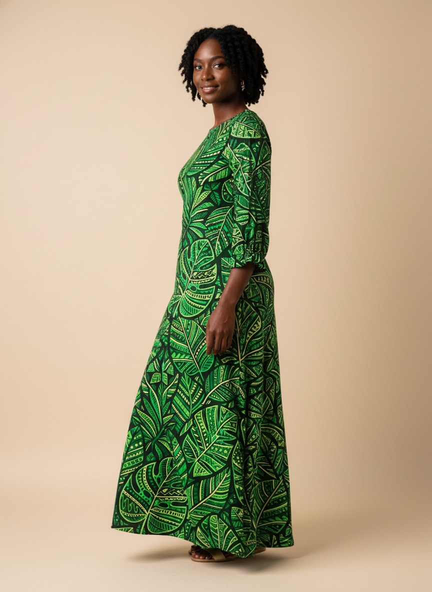 'Asili' Emerald Long Sleeve Maxi Dress