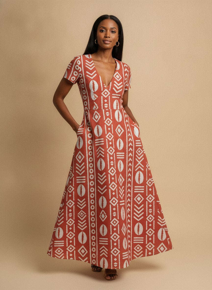 'Oshun Kijani' Short Sleeve Maxi Dress