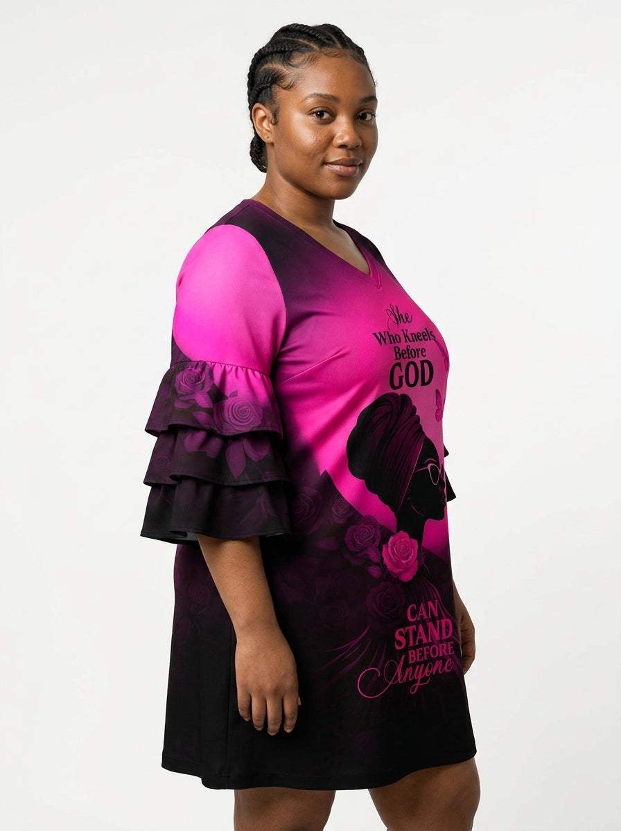 'Selah' Pink Stacked Ruffle Sleeve Dress