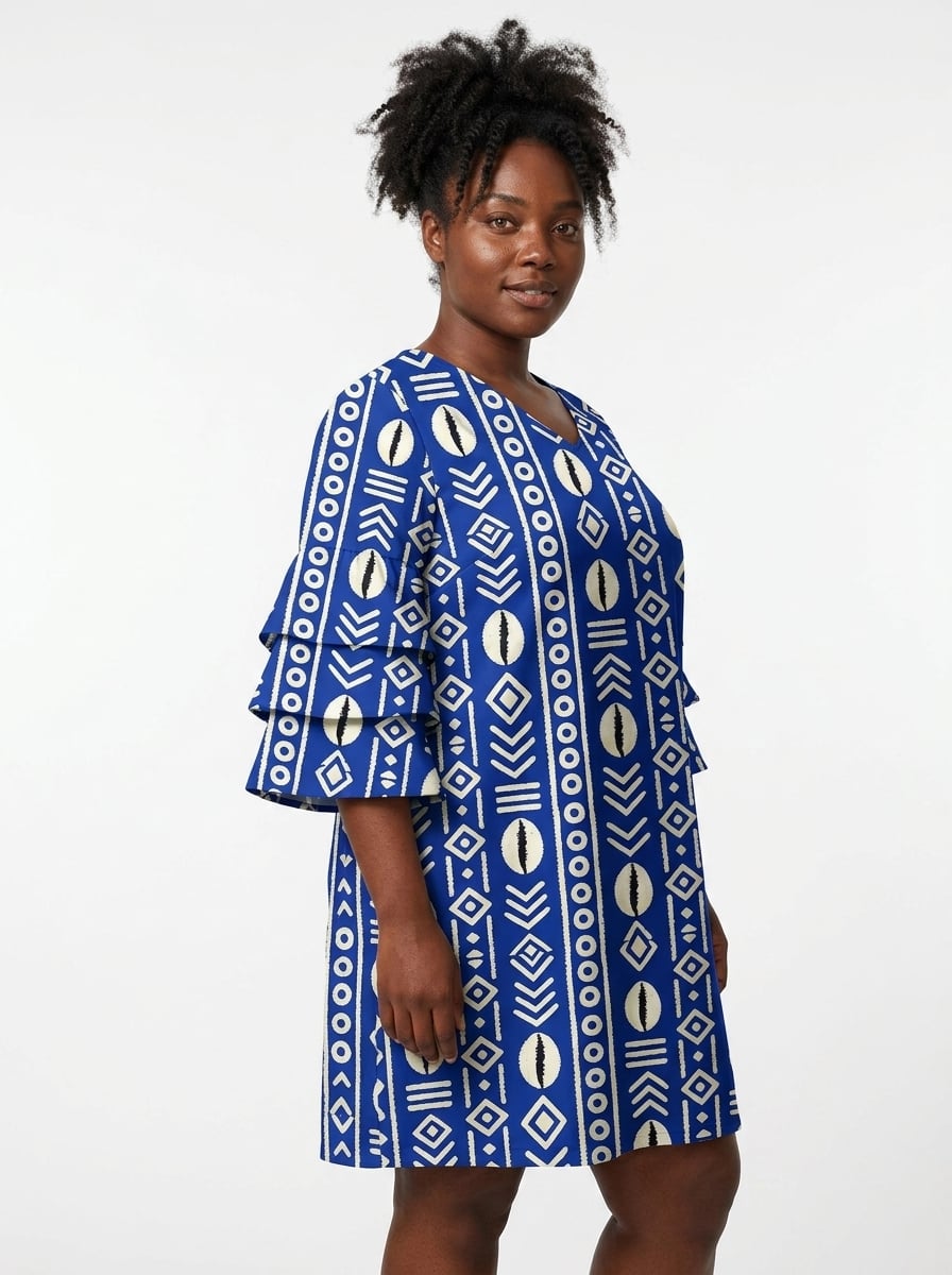 'Oshun' Royal Blue Stacked Ruffle Sleeve Dress