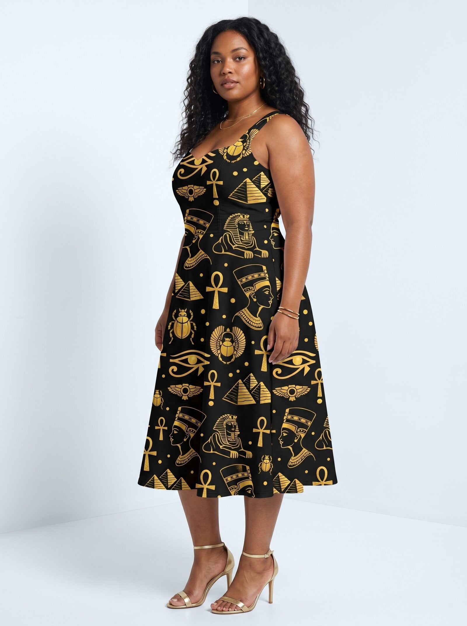 'Nefertiti' Black Gold Cotton Corset Dress