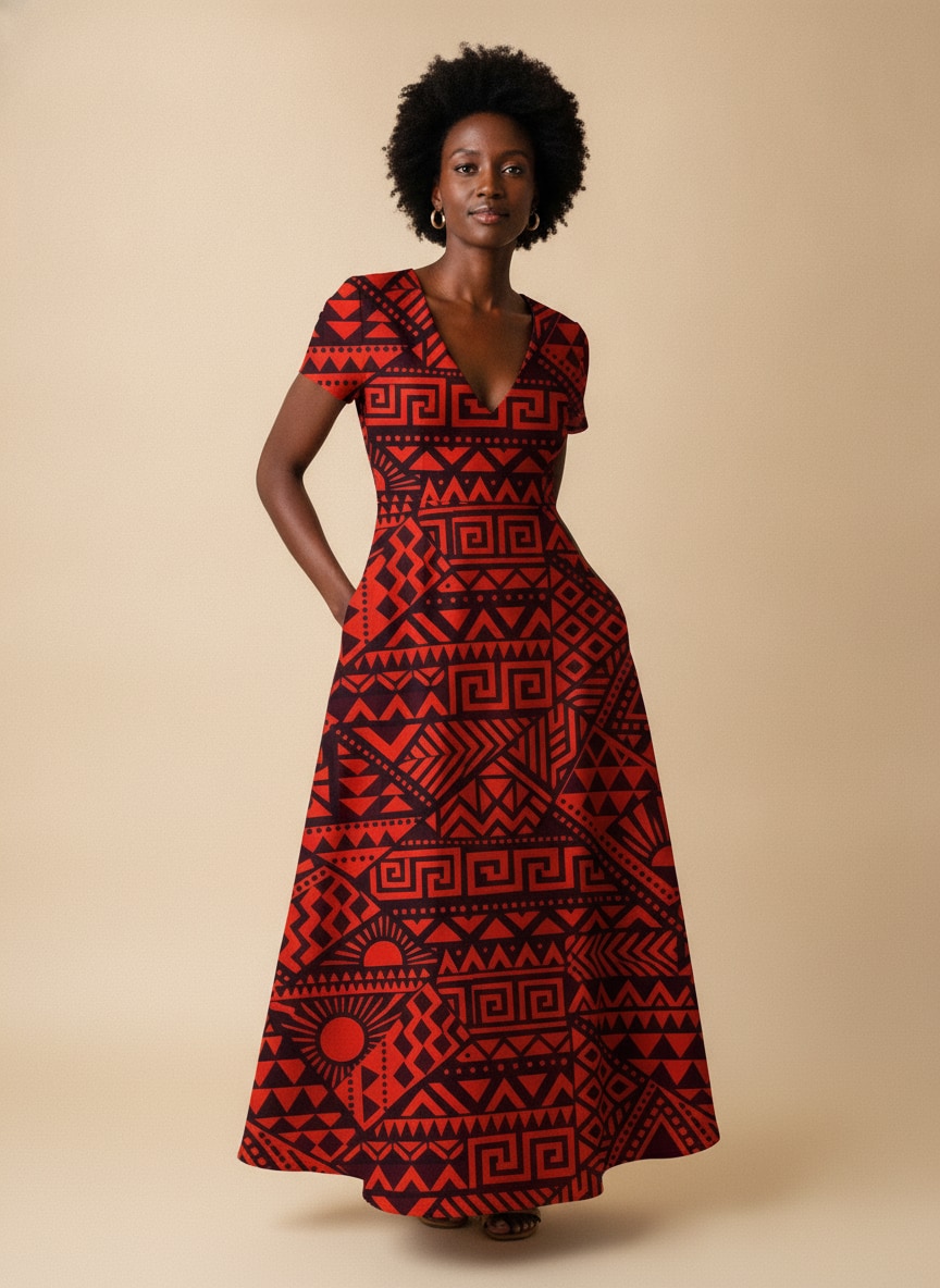 'Shaka' Burgundy Short Sleeve Maxi Dress