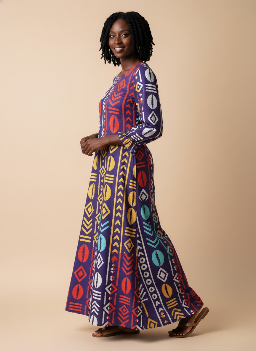 'Oshun Zamani' Long Sleeve Maxi Dress