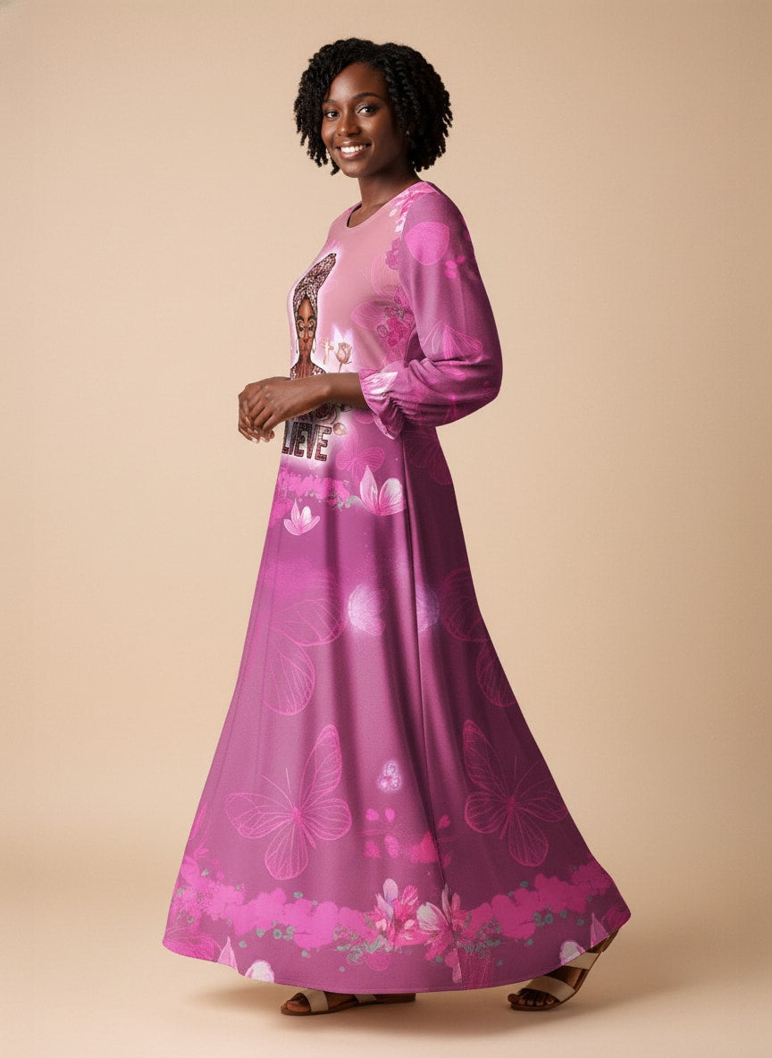'Imani' Wild Rose Long Sleeve Maxi Dress