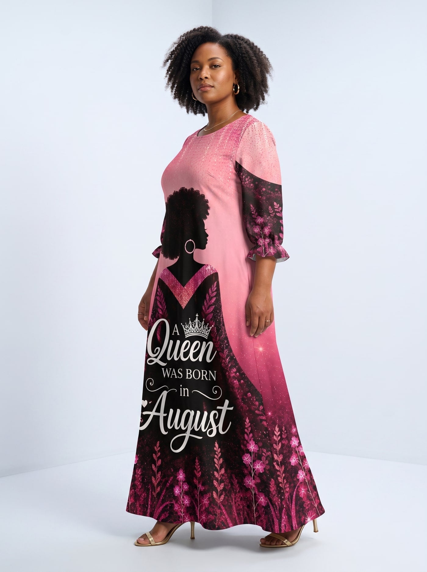 'August Queen Pink' Long Sleeve Maxi Dress