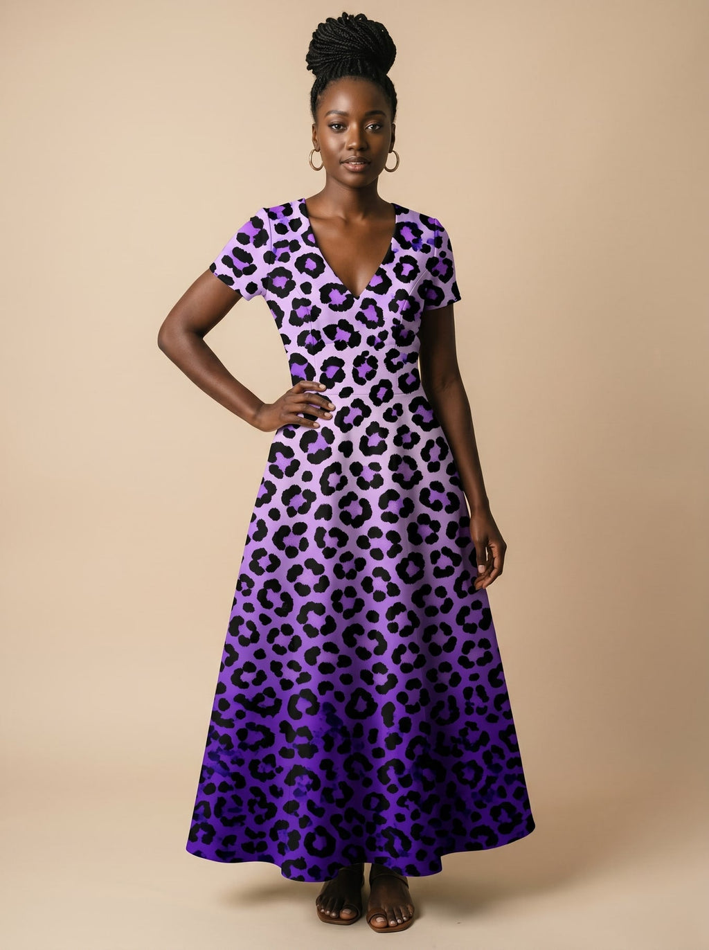 'Unstoppable' Amethyst Leopard Short Sleeve Maxi Dress