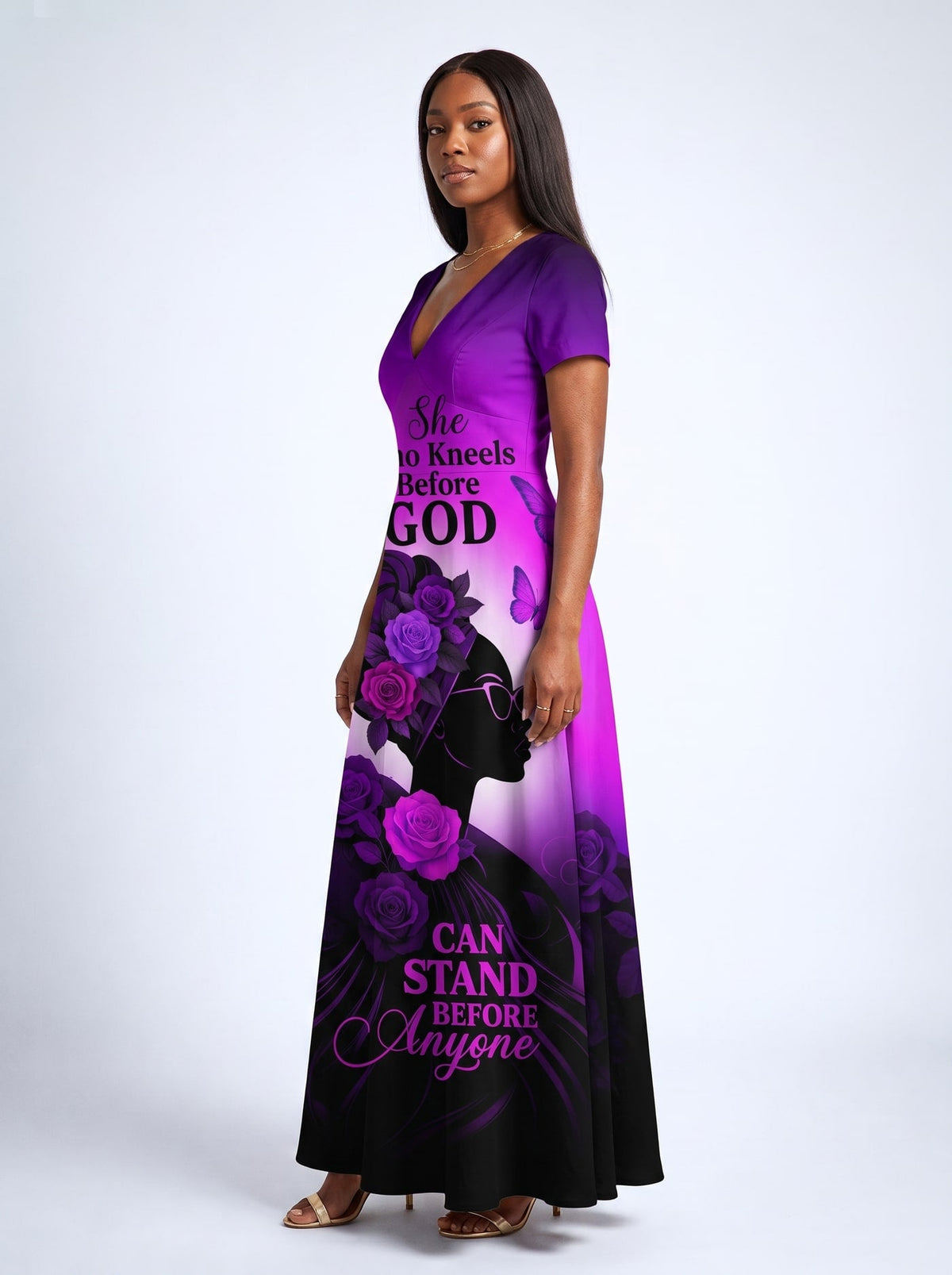 'Selah' Purple Short Sleeve Maxi Dress