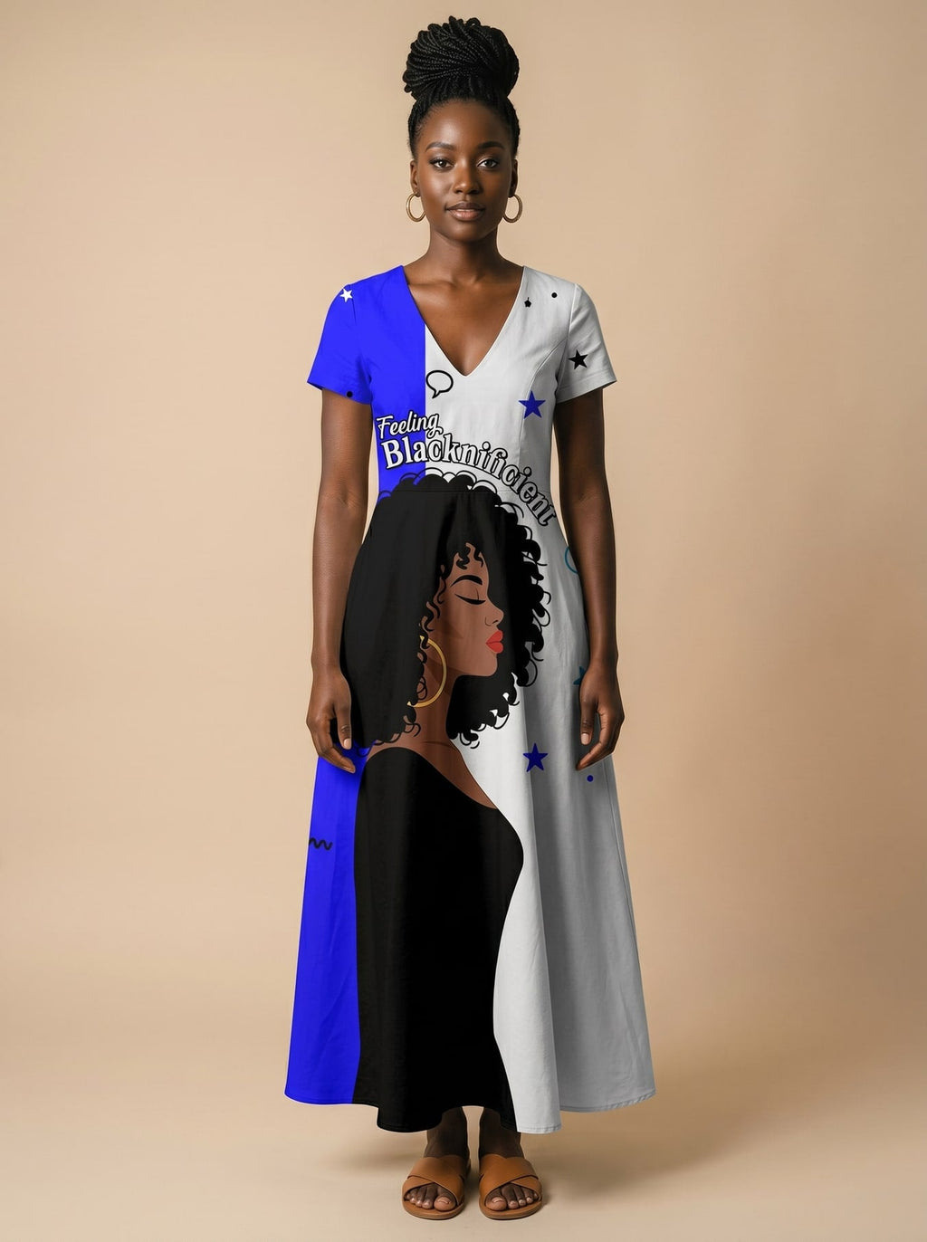 'Feeling Blacknificient Blue' Short Sleeve Maxi Dress