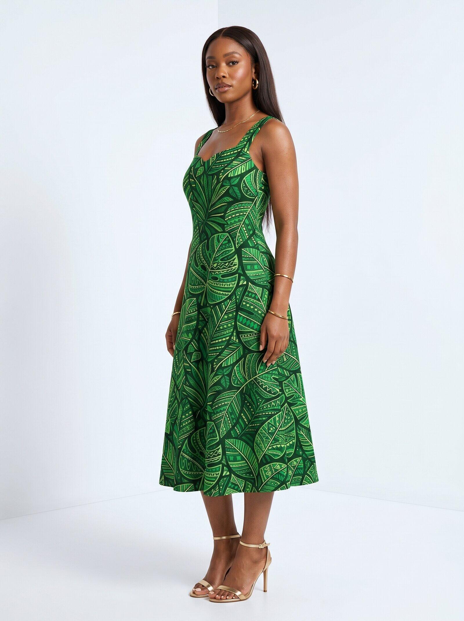 'Asili' Emerald Cotton Corset Dress