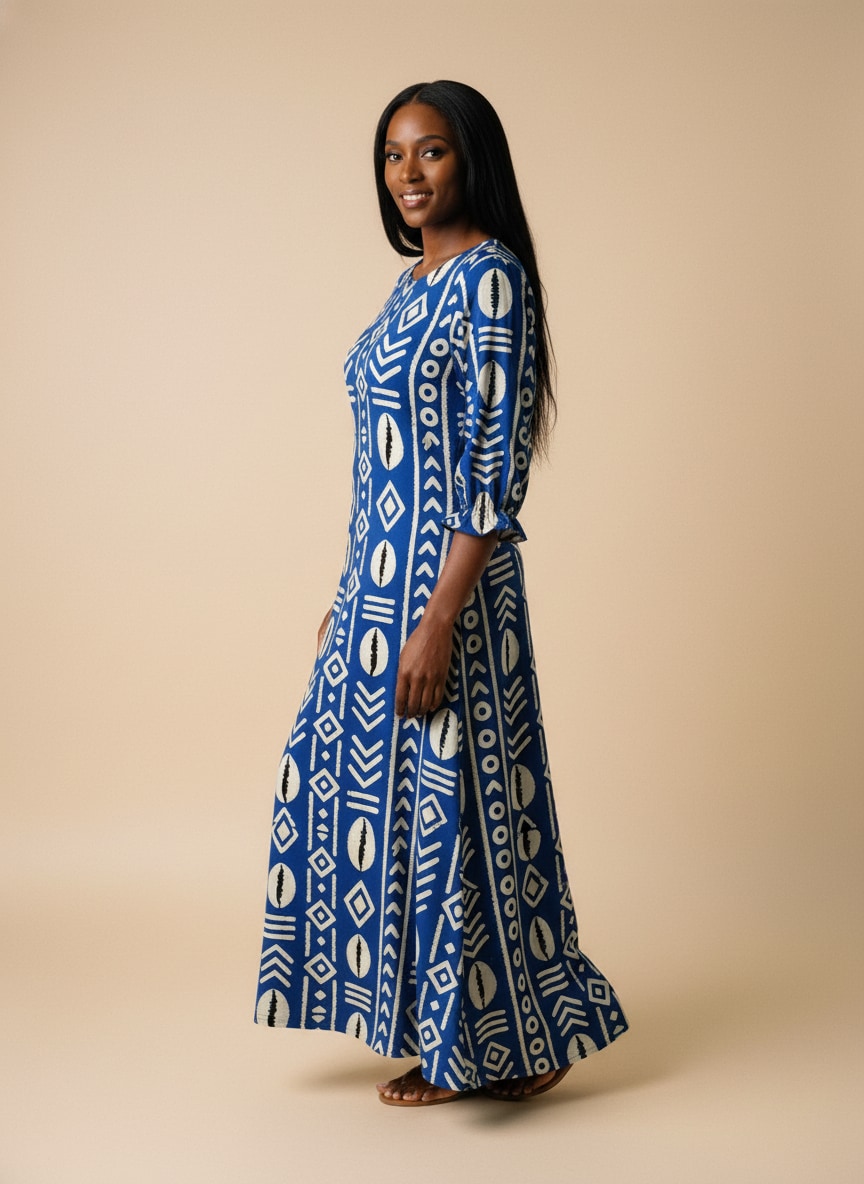 'Oshun' Royal Blue Long Sleeve Maxi Dress