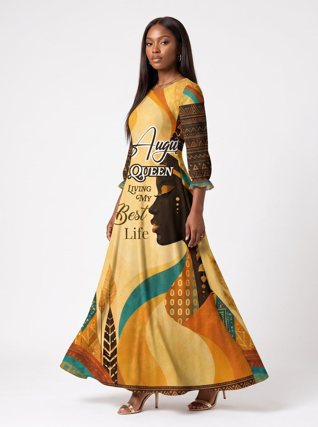 'August Queen Best Life' Long Sleeve Maxi Dress