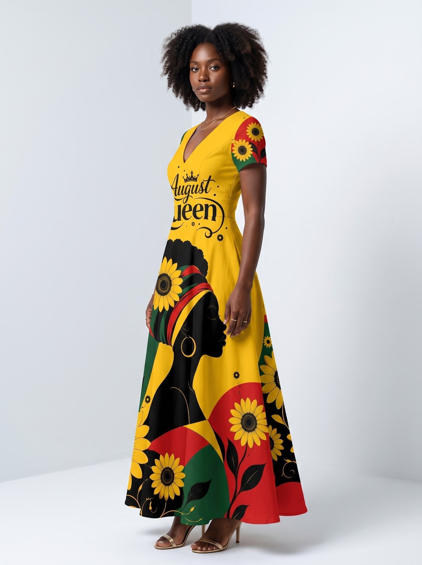 'August Queen Sunflower' Short Sleeve Maxi Dress