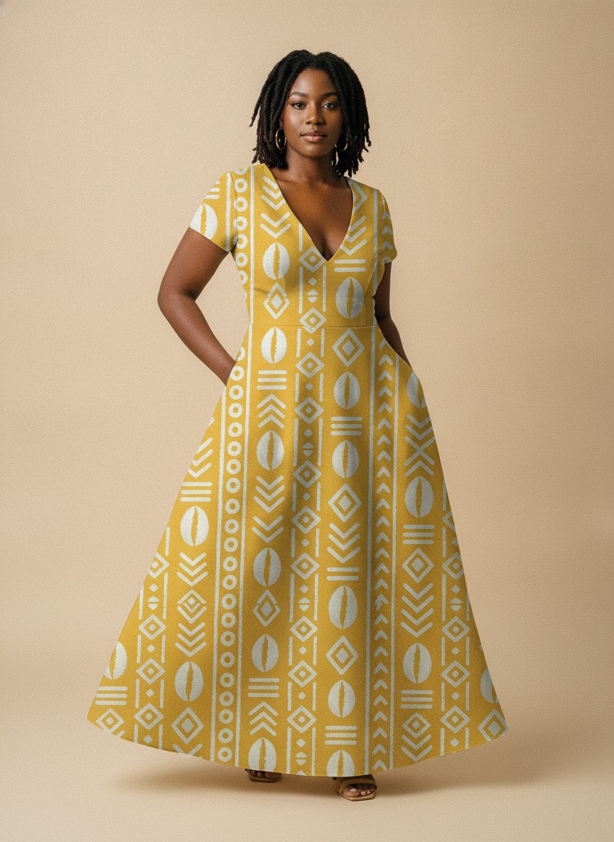 'Oshun Dhahabu' Short Sleeve Maxi Dress