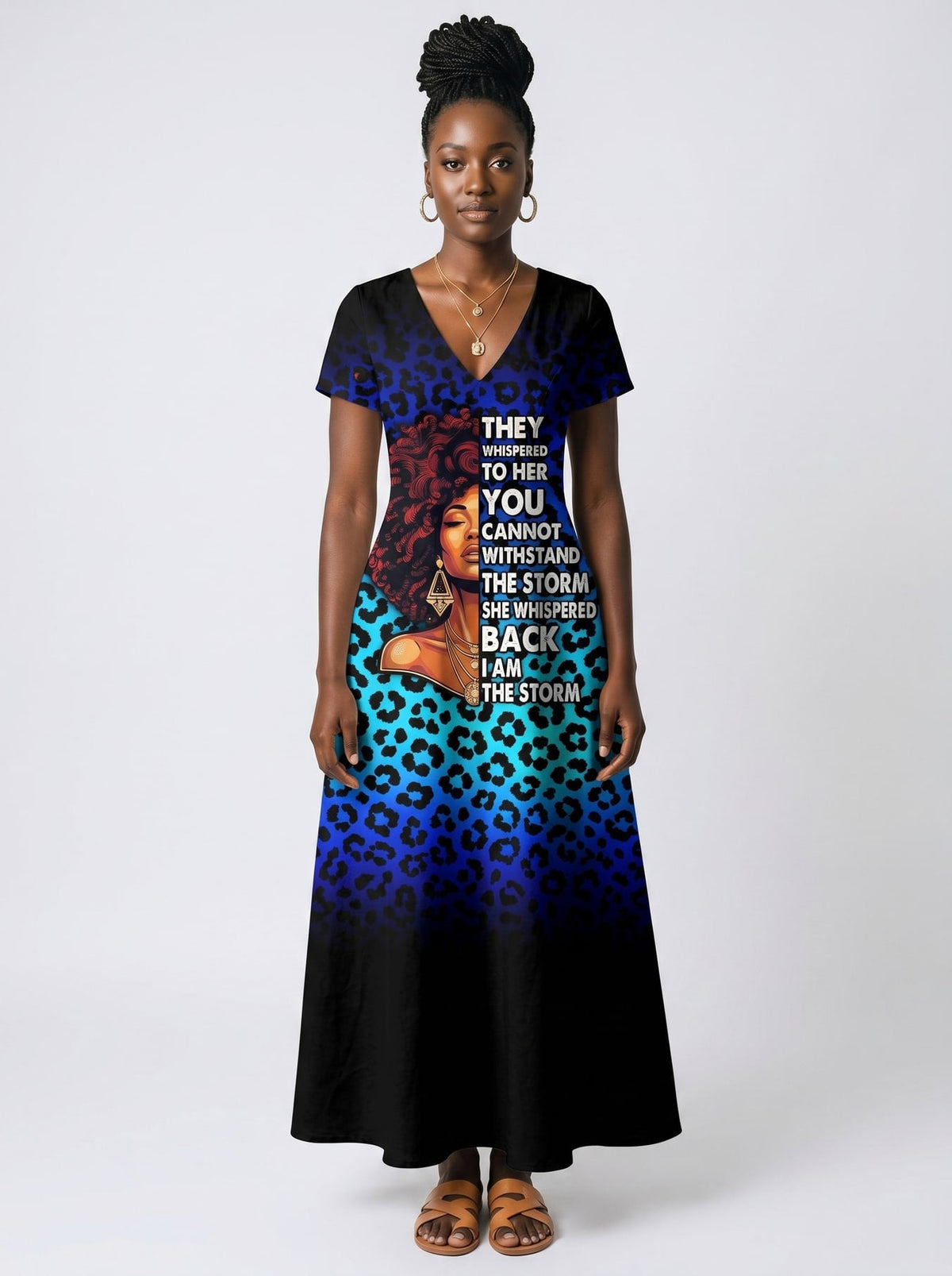 'Unstoppable' Sapphire Leopard' Short Sleeve Maxi Dress