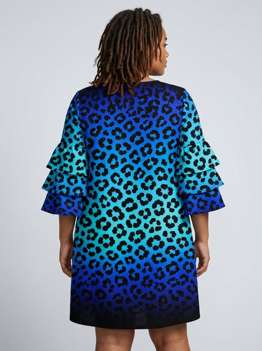 'Unstoppable' Sapphire Leopard Stacked Ruffle Sleeve Dress