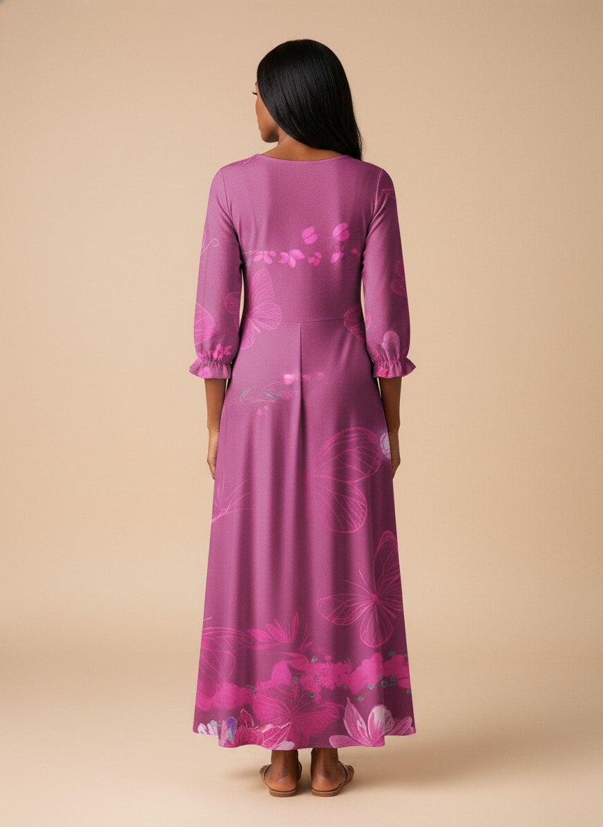 'Imani' Wild Rose Long Sleeve Maxi Dress