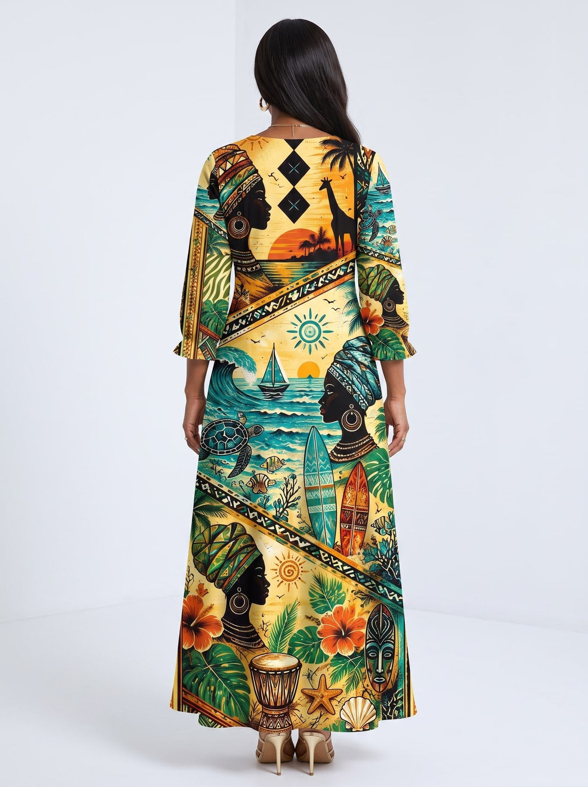 'Safari' Long Sleeve Maxi Dress