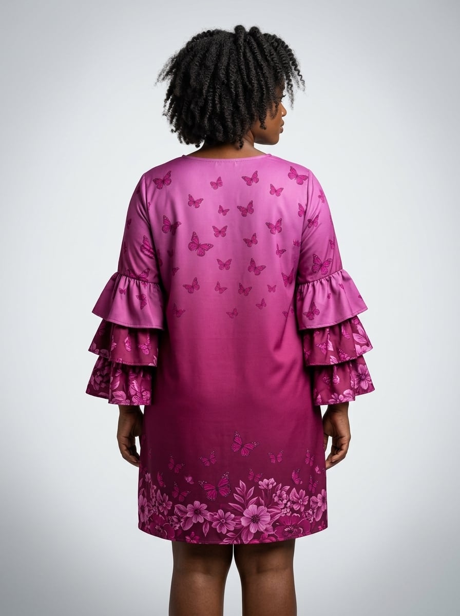 'Imani' Wild Rose Stacked Ruffle Sleeve Dress