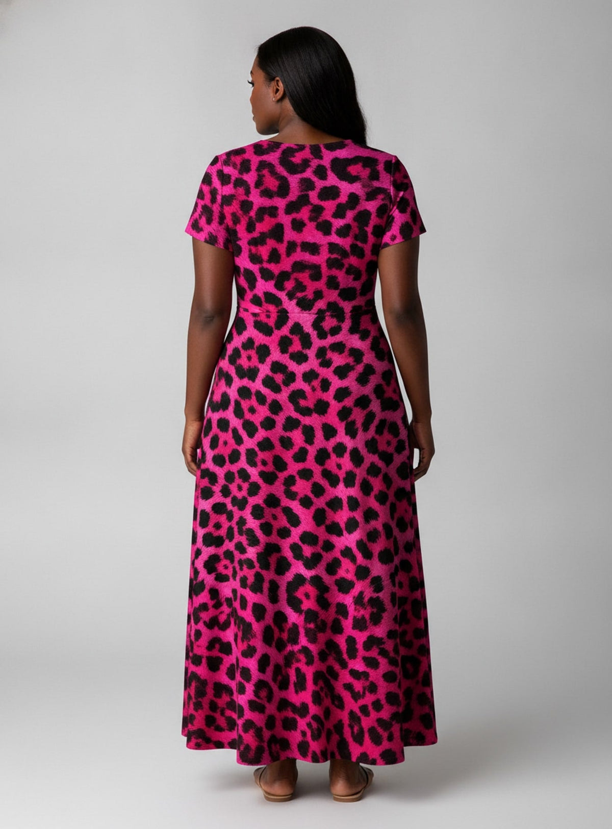 'Unstoppable' Pink Leopard' Short Sleeve Maxi Dress