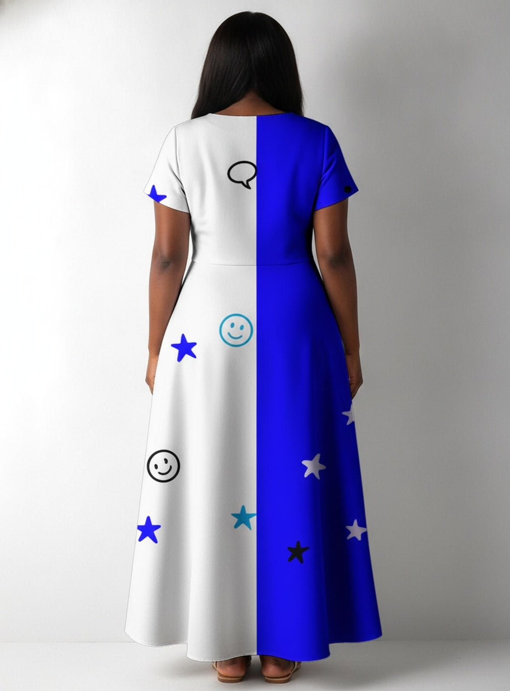 'Feeling Blacknificient Blue' Short Sleeve Maxi Dress