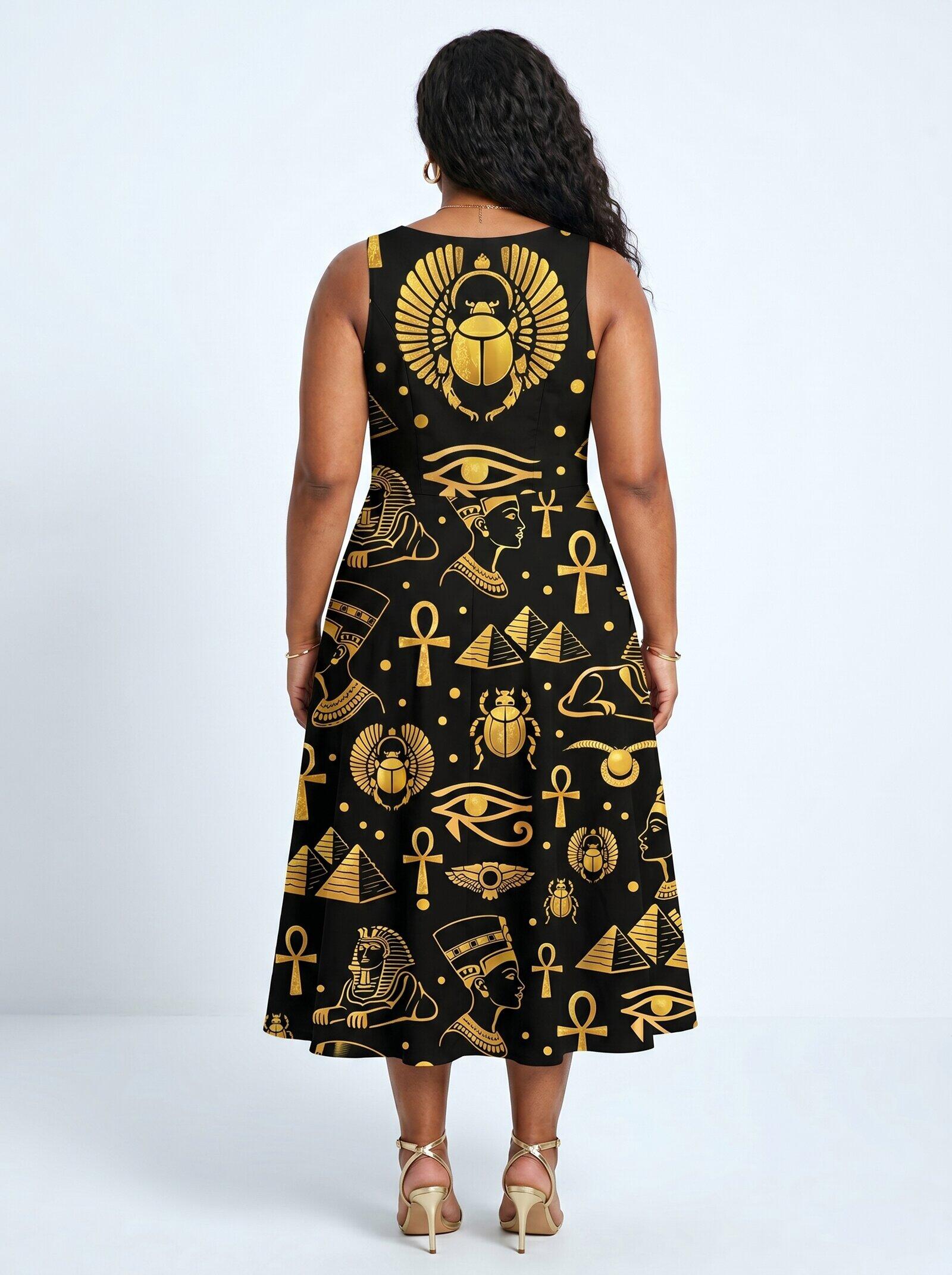 'Nefertiti' Black Gold Cotton Corset Dress