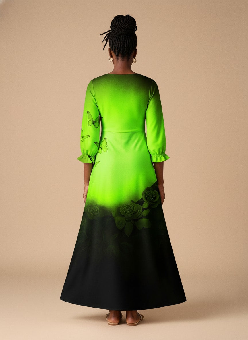 'Selah' Green Long Sleeve Maxi Dress