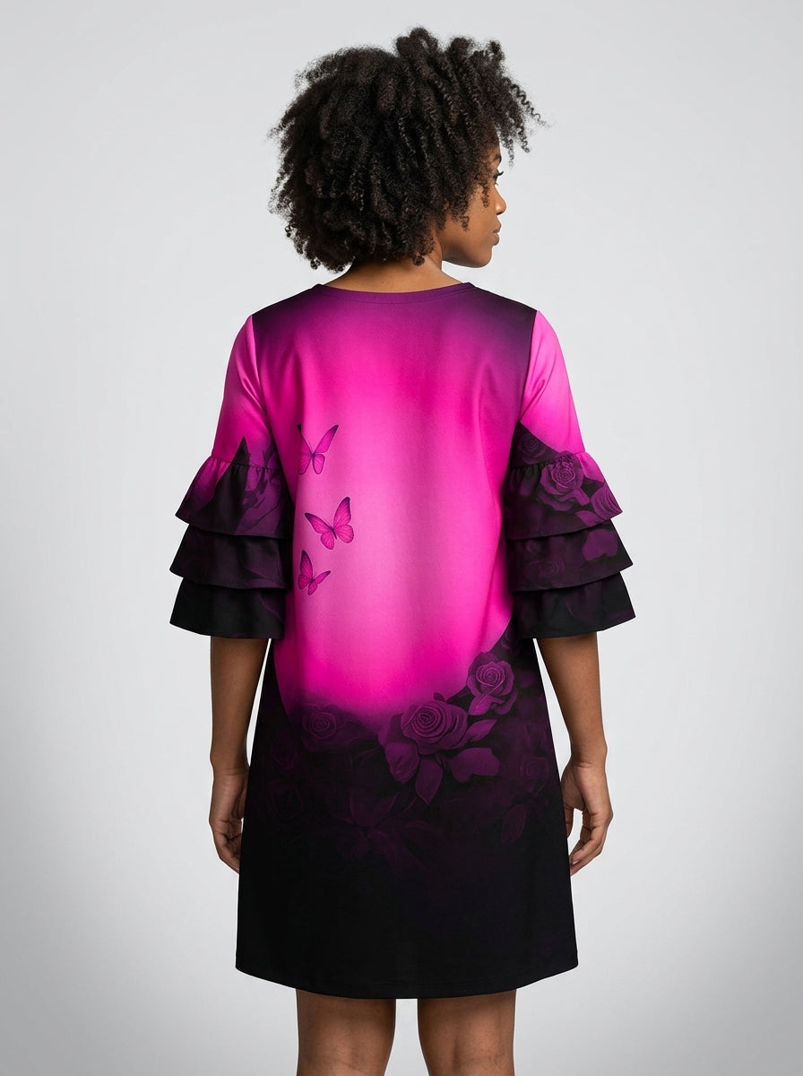 'Selah' Pink Stacked Ruffle Sleeve Dress