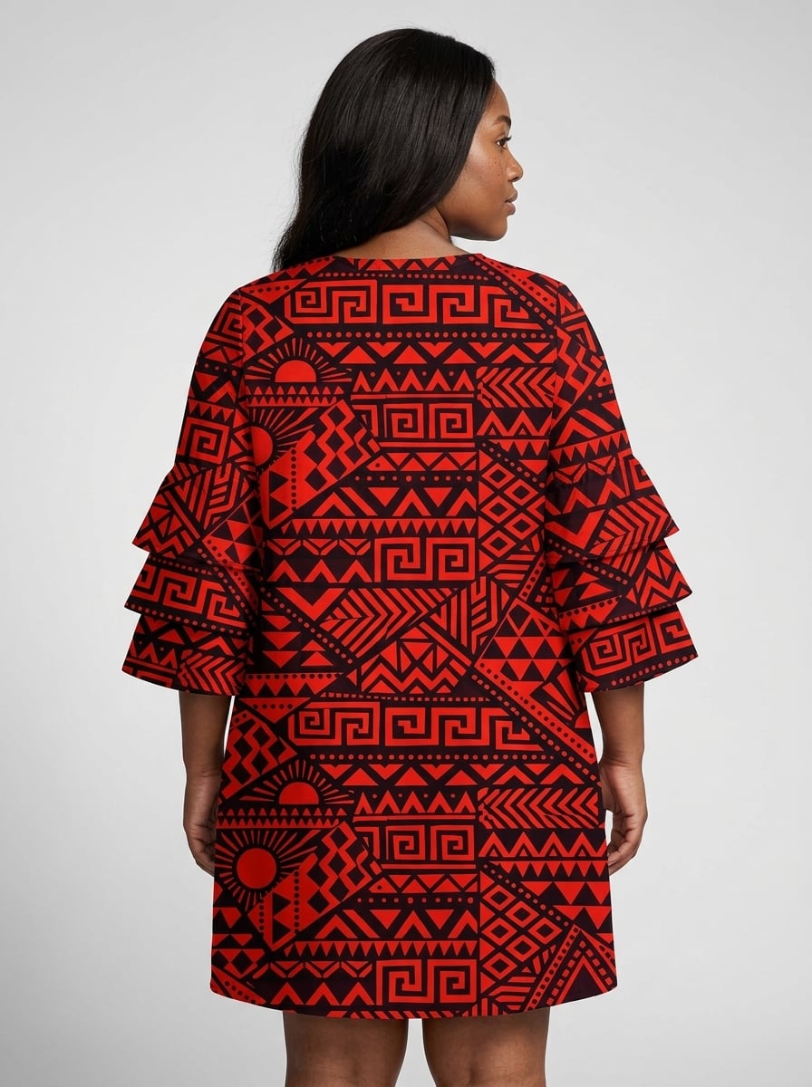 'Shaka' Burgundy Stacked Ruffle Sleeve Dress