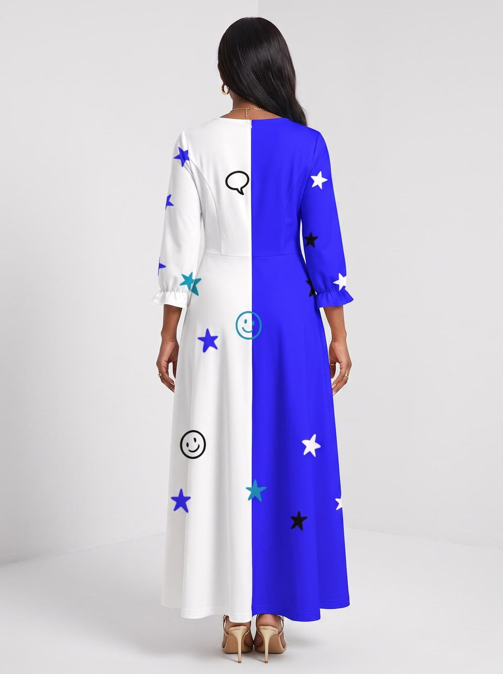 'Feeling Blacknificient Blue' Long Sleeve Maxi Dress