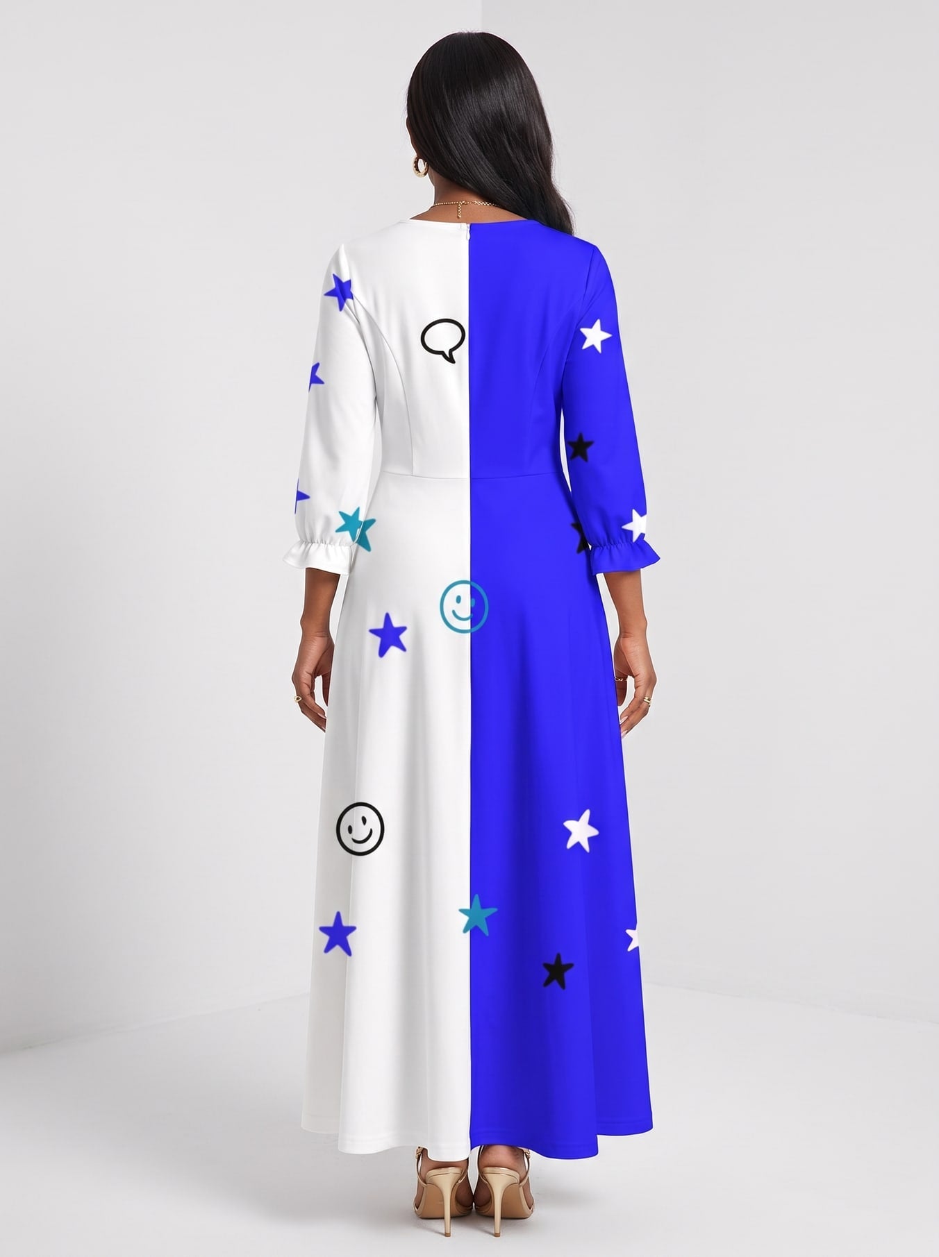 'Feeling Blacknificient Blue' Long Sleeve Maxi Dress