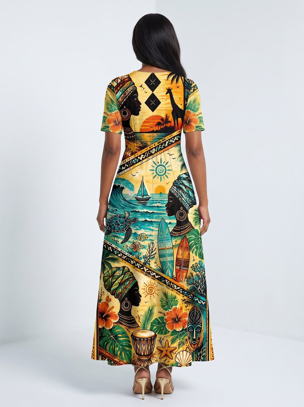 'Safari' Short Sleeve Maxi Dress