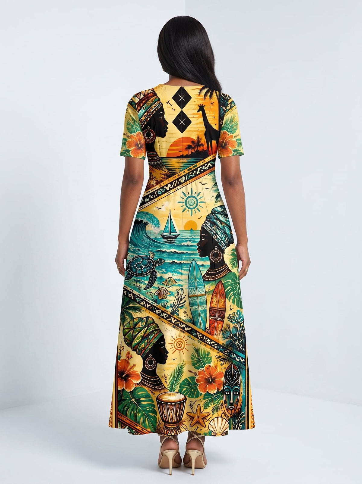 'Safari' Short Sleeve Maxi Dress