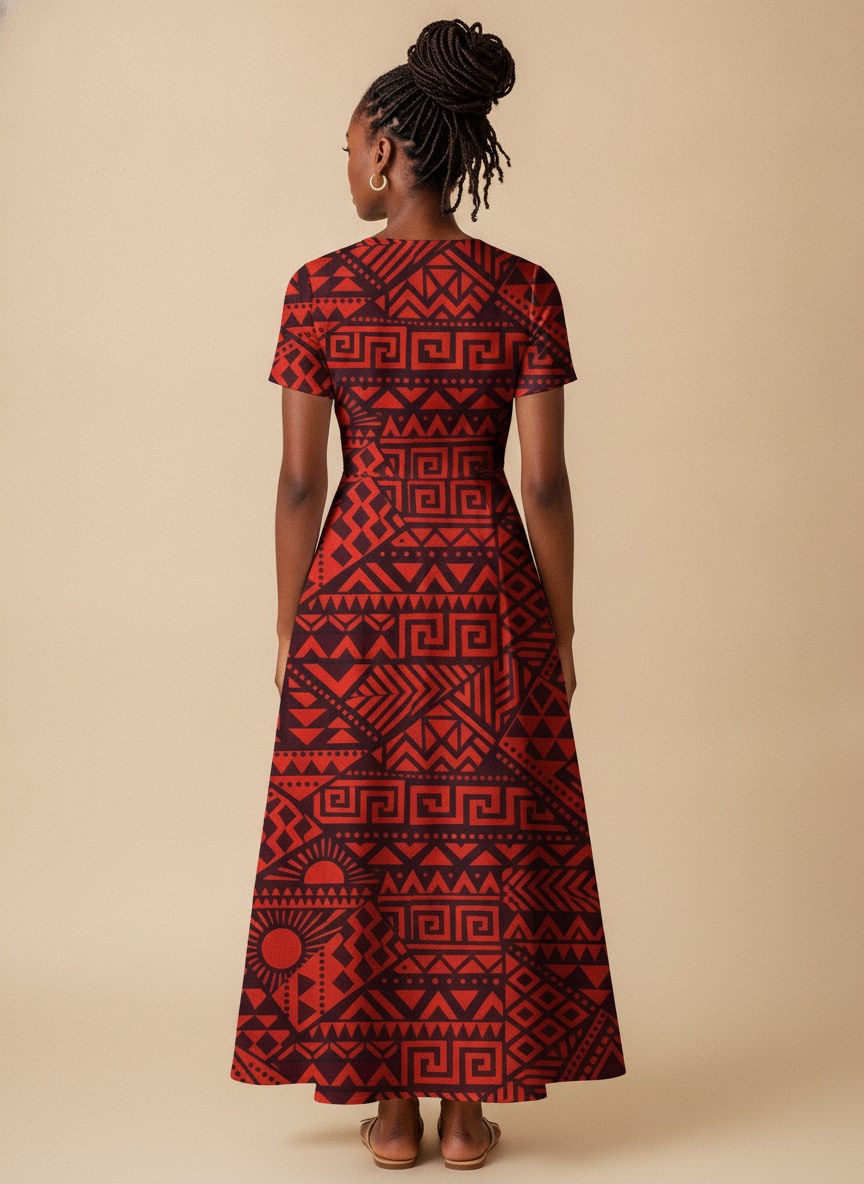 'Shaka' Burgundy Short Sleeve Maxi Dress