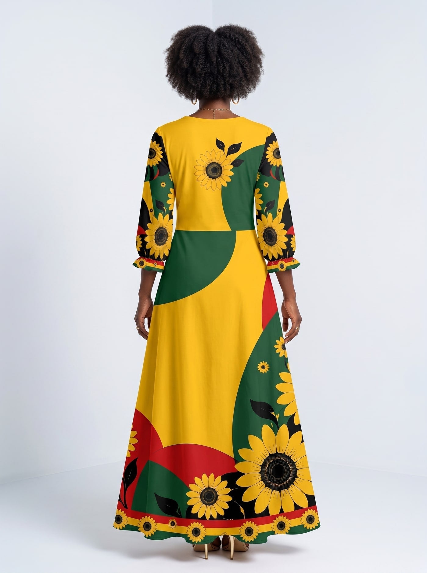 'August Queen Sunflower' Long Sleeve Maxi Dress