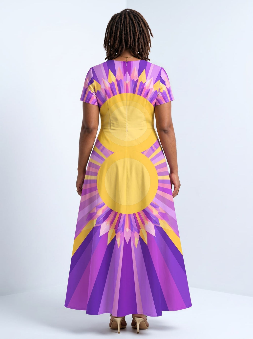 'August Queen Purple Bloom' Short Sleeve Maxi Dress