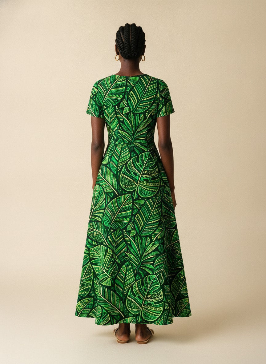 'Asili' Emerald Short Sleeve Maxi Dress