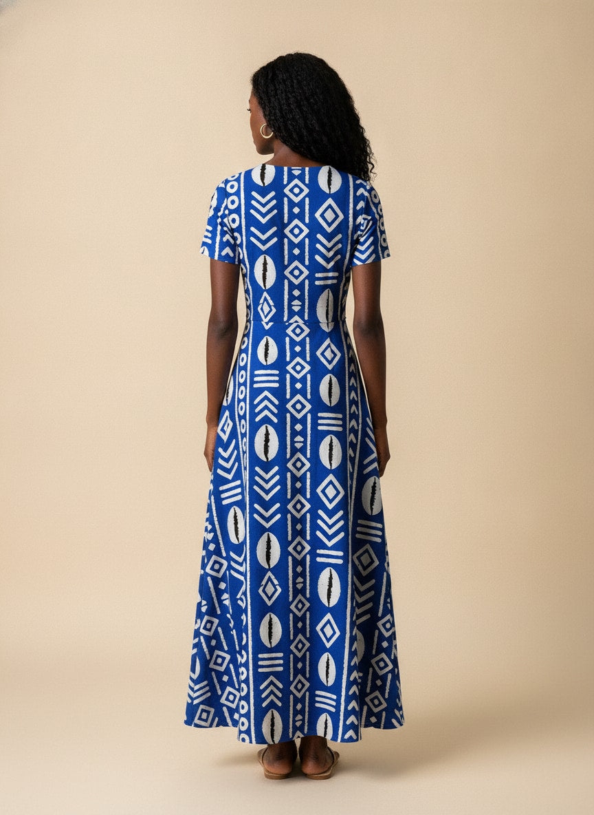'Oshun' Royal Blue Short Sleeve Maxi Dress