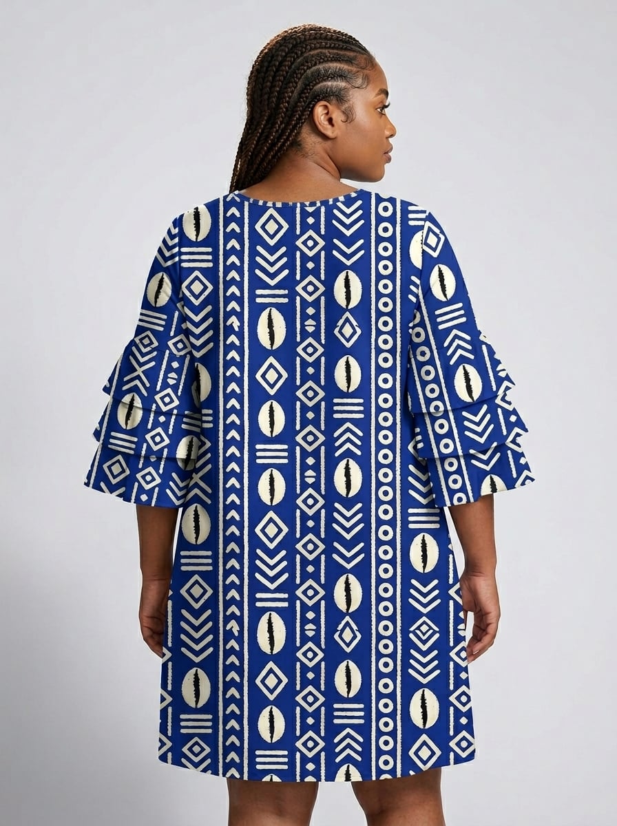 'Oshun' Royal Blue Stacked Ruffle Sleeve Dress