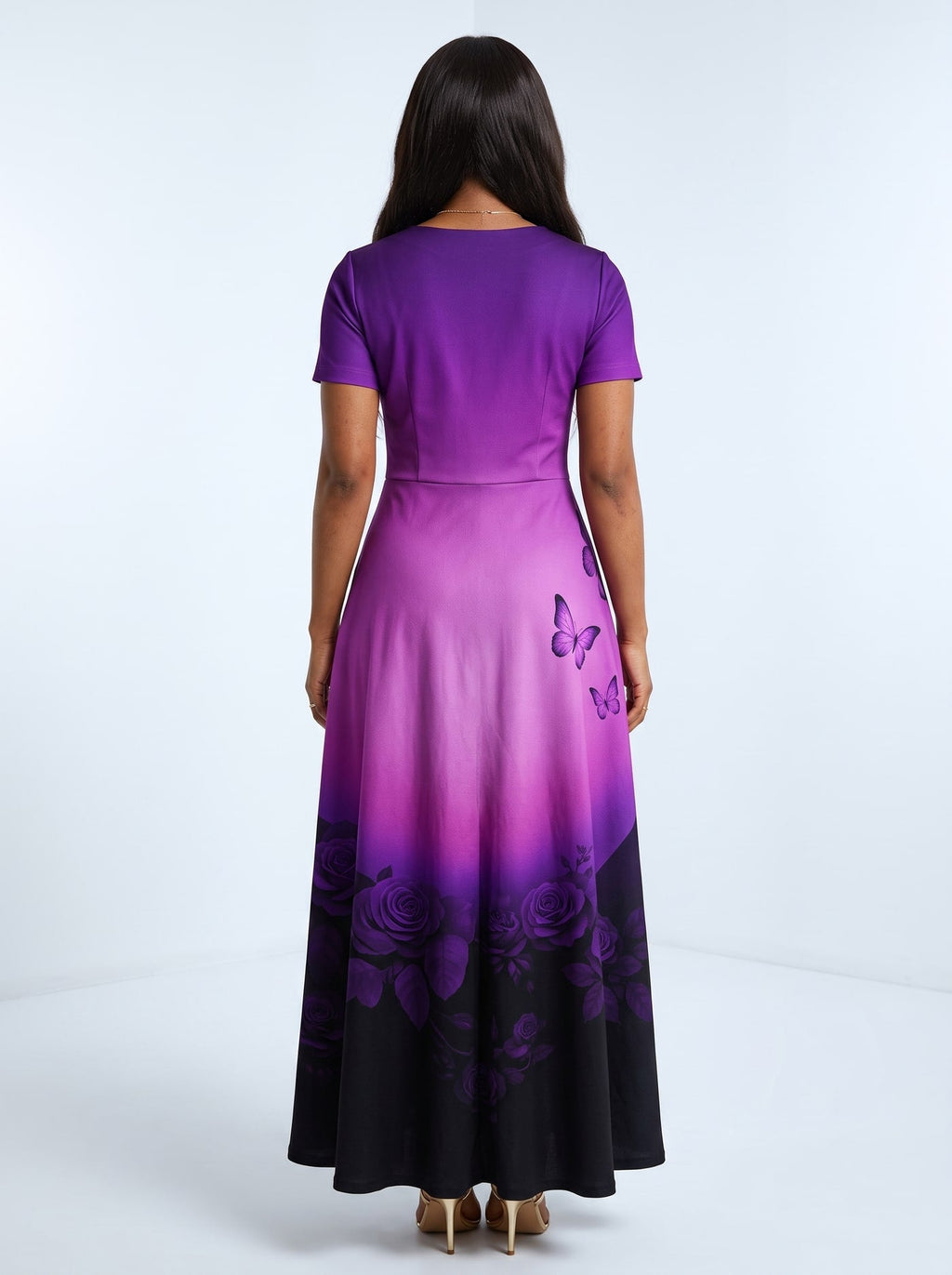 'Selah' Purple Short Sleeve Maxi Dress