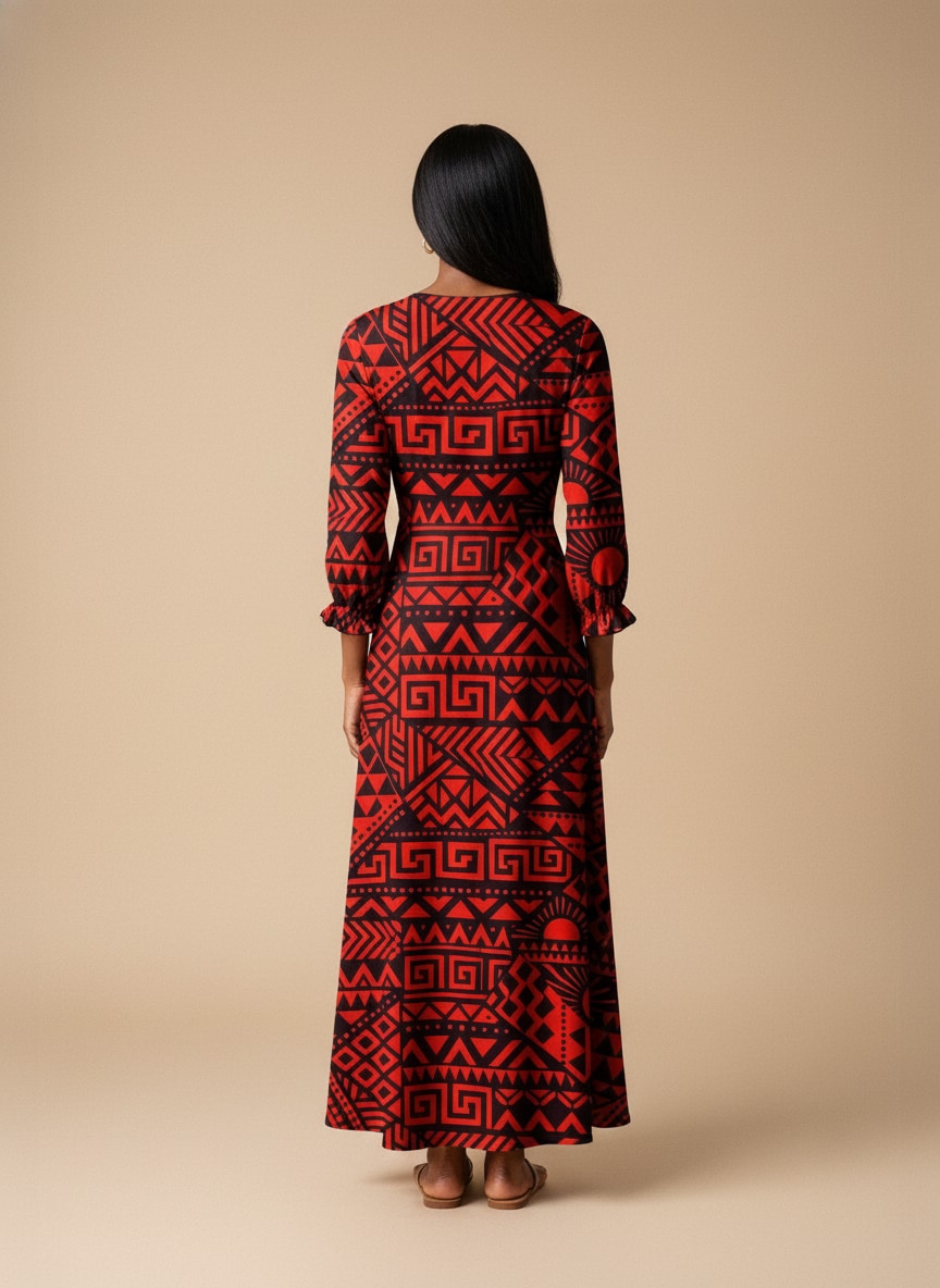 'Shaka' Burgundy Long Sleeve Maxi Dress