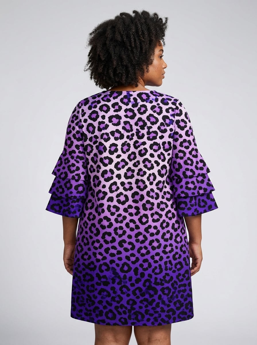 'Unstoppable' Amethyst Leopard Stacked Ruffle Sleeve Dress