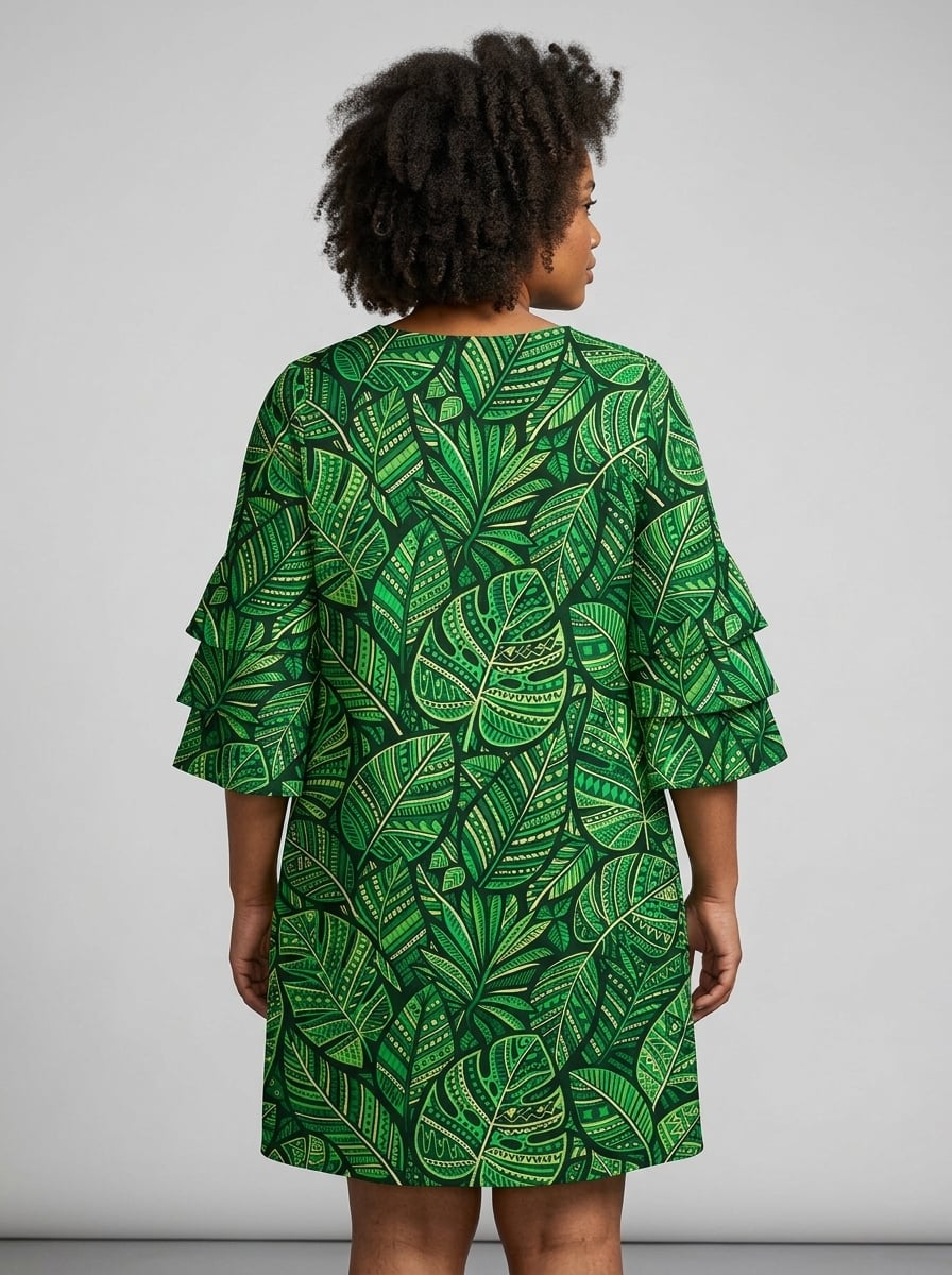 'Asili' Emerald Stacked Ruffle Sleeve Dress