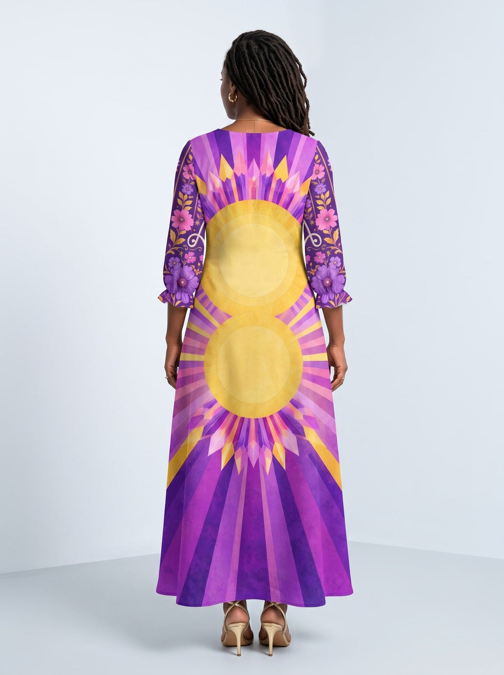 'August Queen Purple Bloom' Long Sleeve Maxi Dress