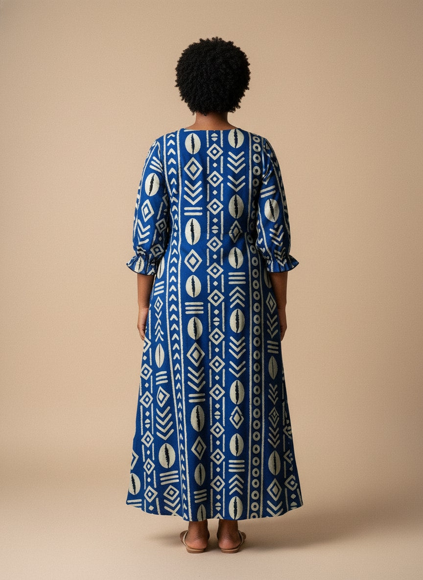 'Oshun' Royal Blue Long Sleeve Maxi Dress